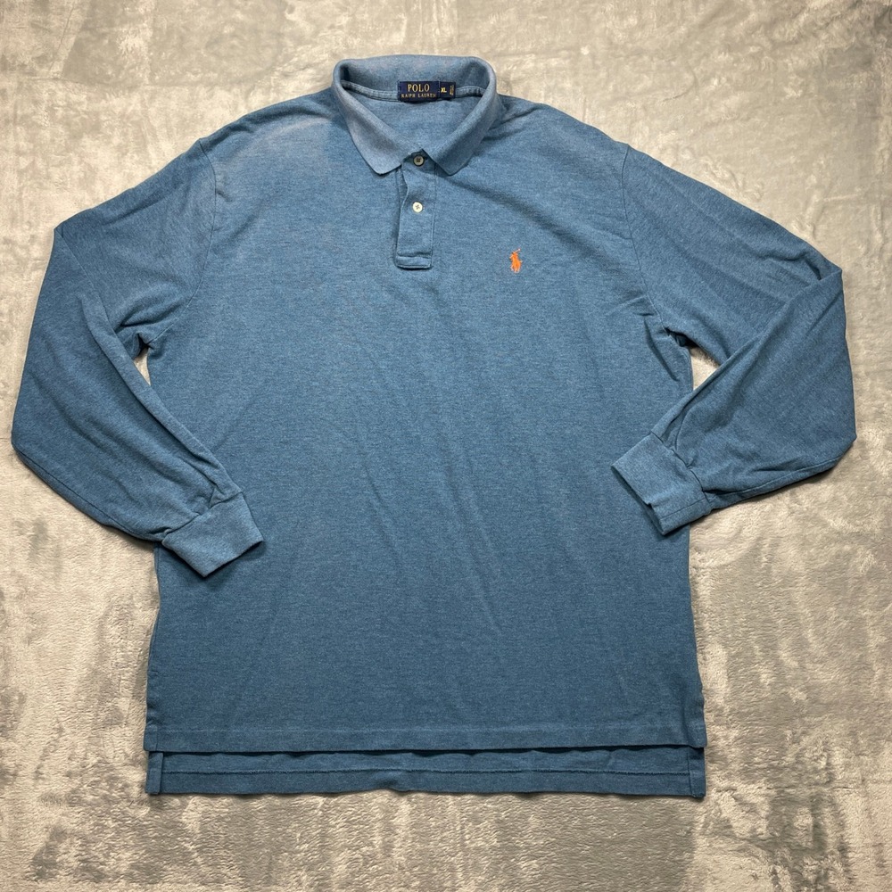 Polo Ralph Lauren Long Sleeve Polo Shirt Mens Blue Orange Pony Logo‎ XL